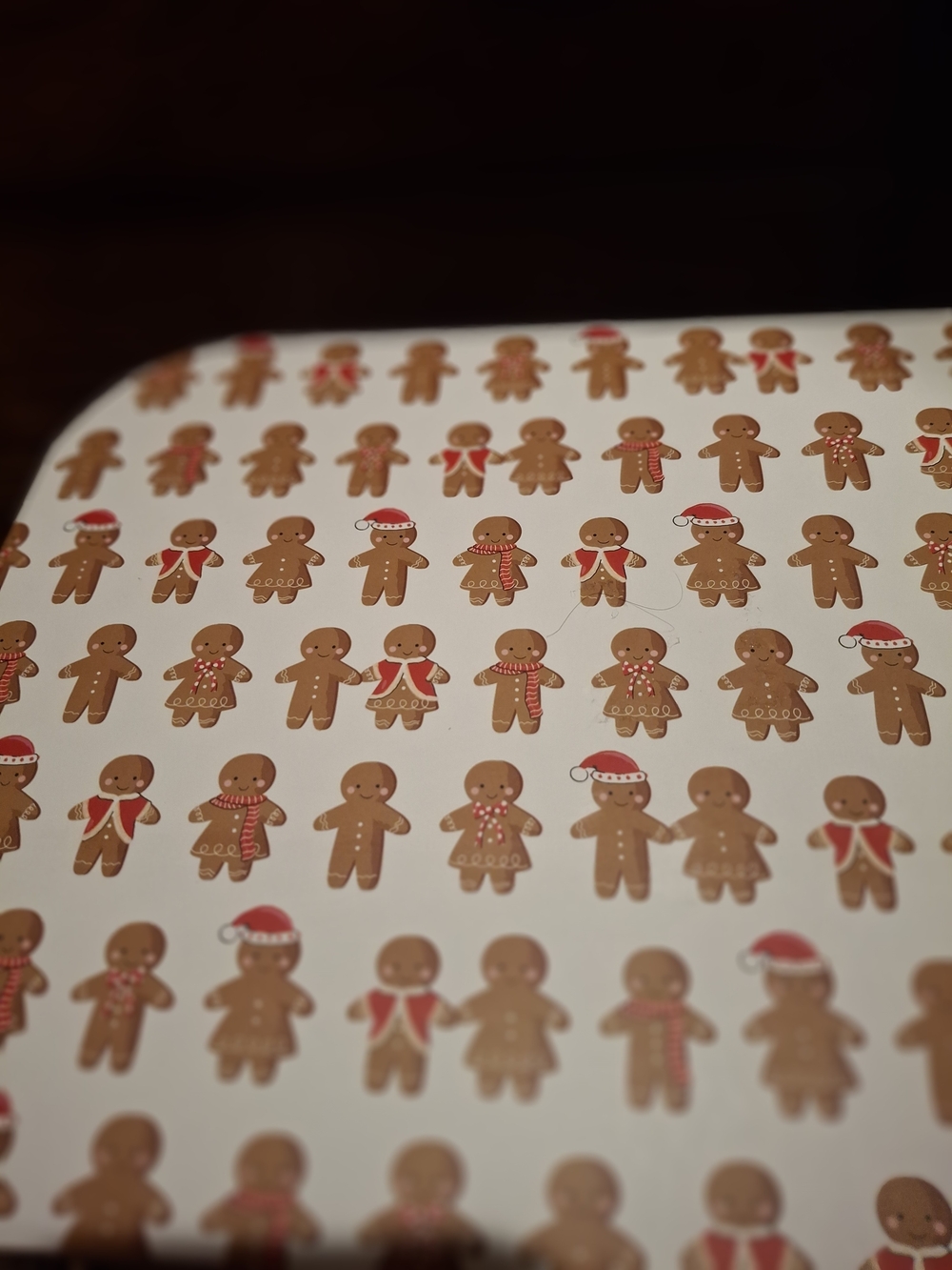Gingerbread Pattern Holiday Box - Red Trim - Picture 3 of 10